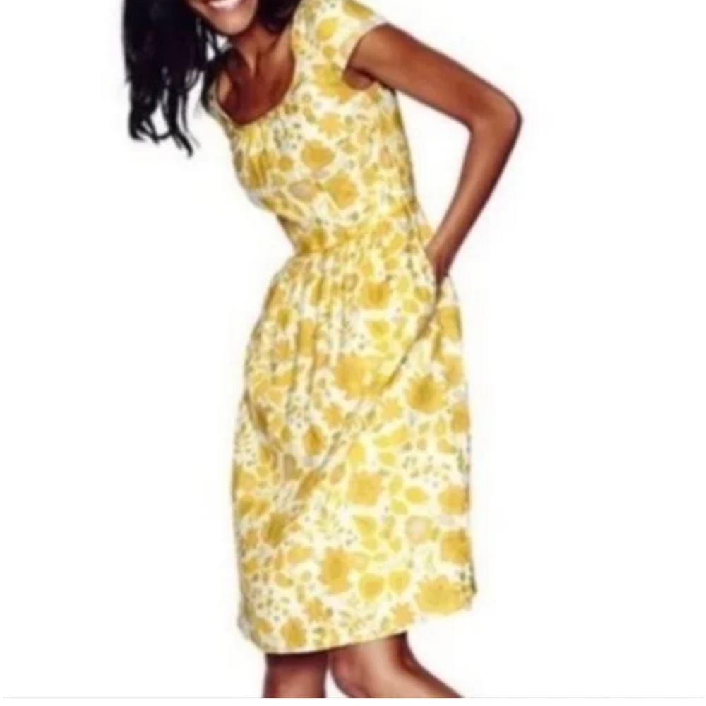 NWT Boden Yellow Linen Floral Cap Sleeve Dress Size 6